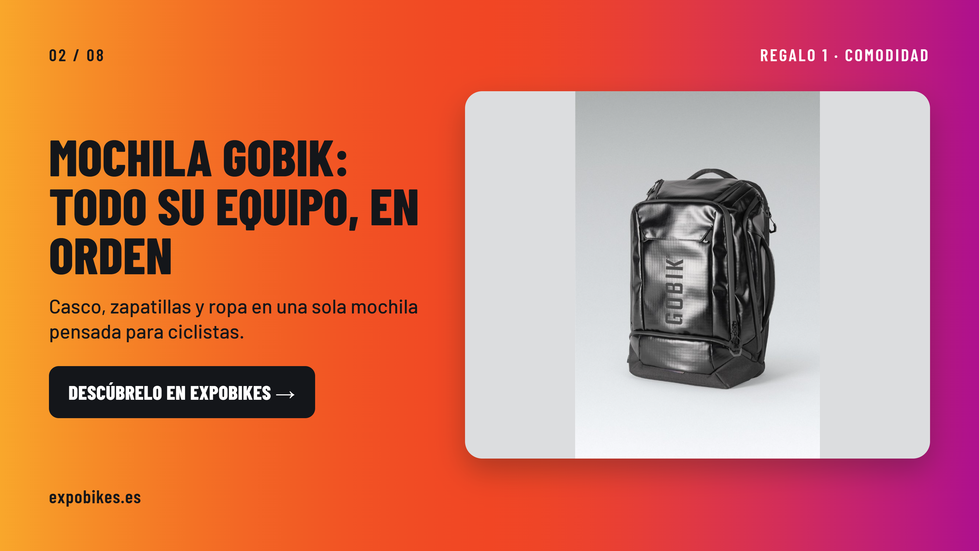 Mochila Gobik Stow 35L para ciclistas con espacio para casco, zapatillas y equipamiento