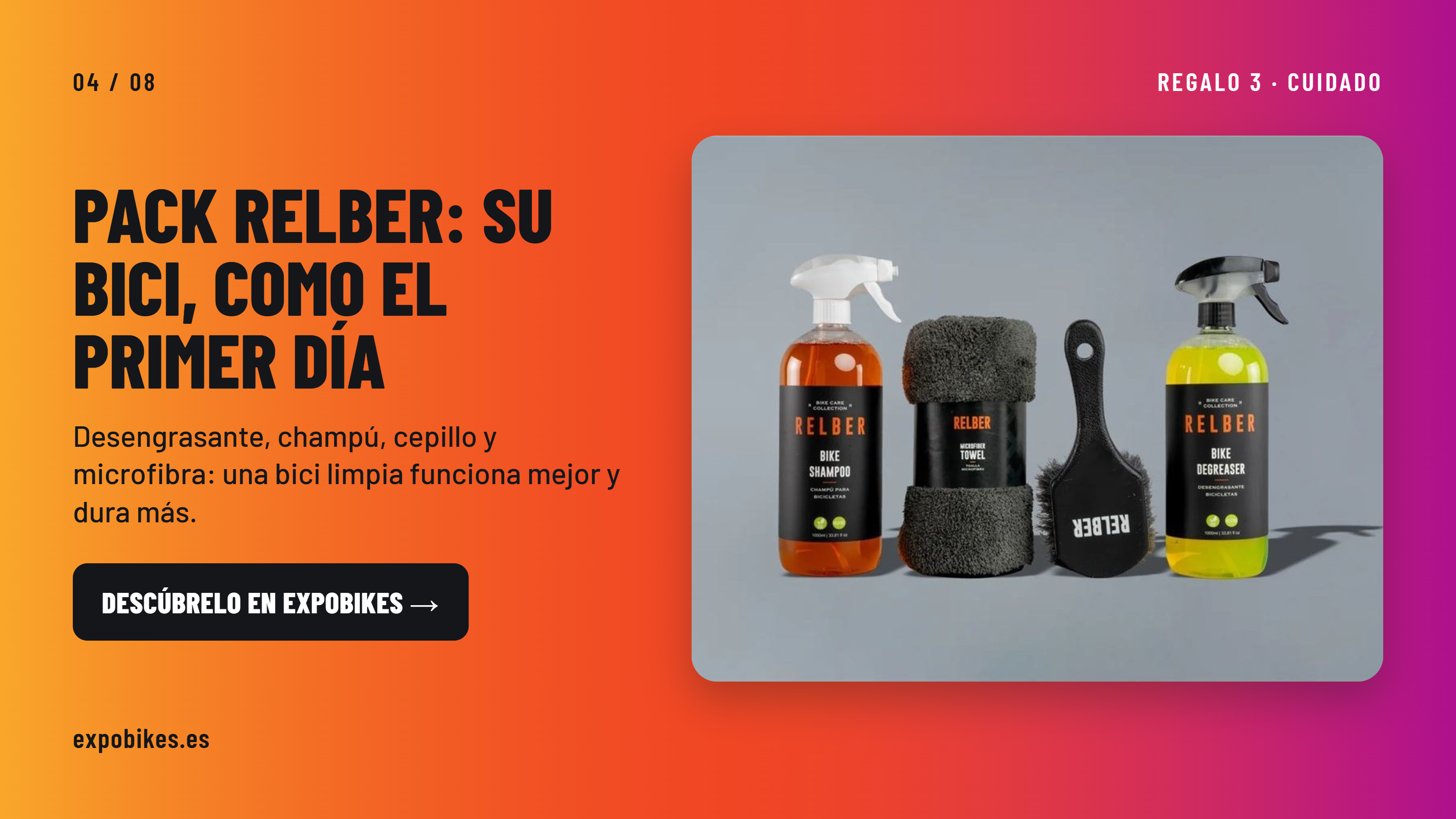 Pack de cuidado esencial Relber con desengrasante, champú, cepillo y toalla para bicicleta