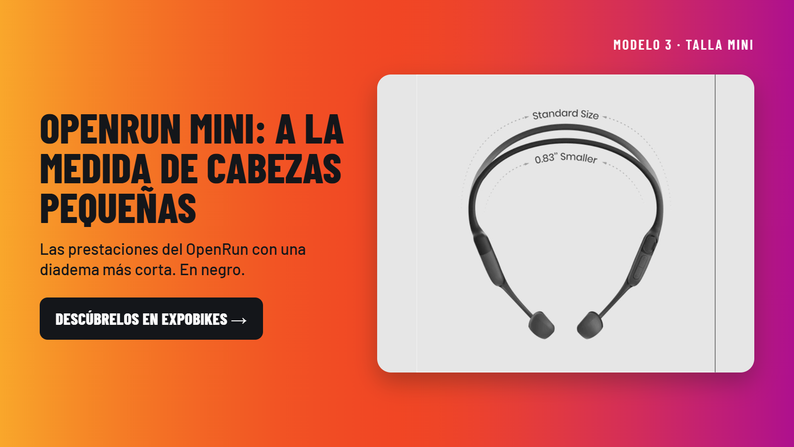 Shokz OpenRun Mini con diadema más corta que el tamaño estándar
