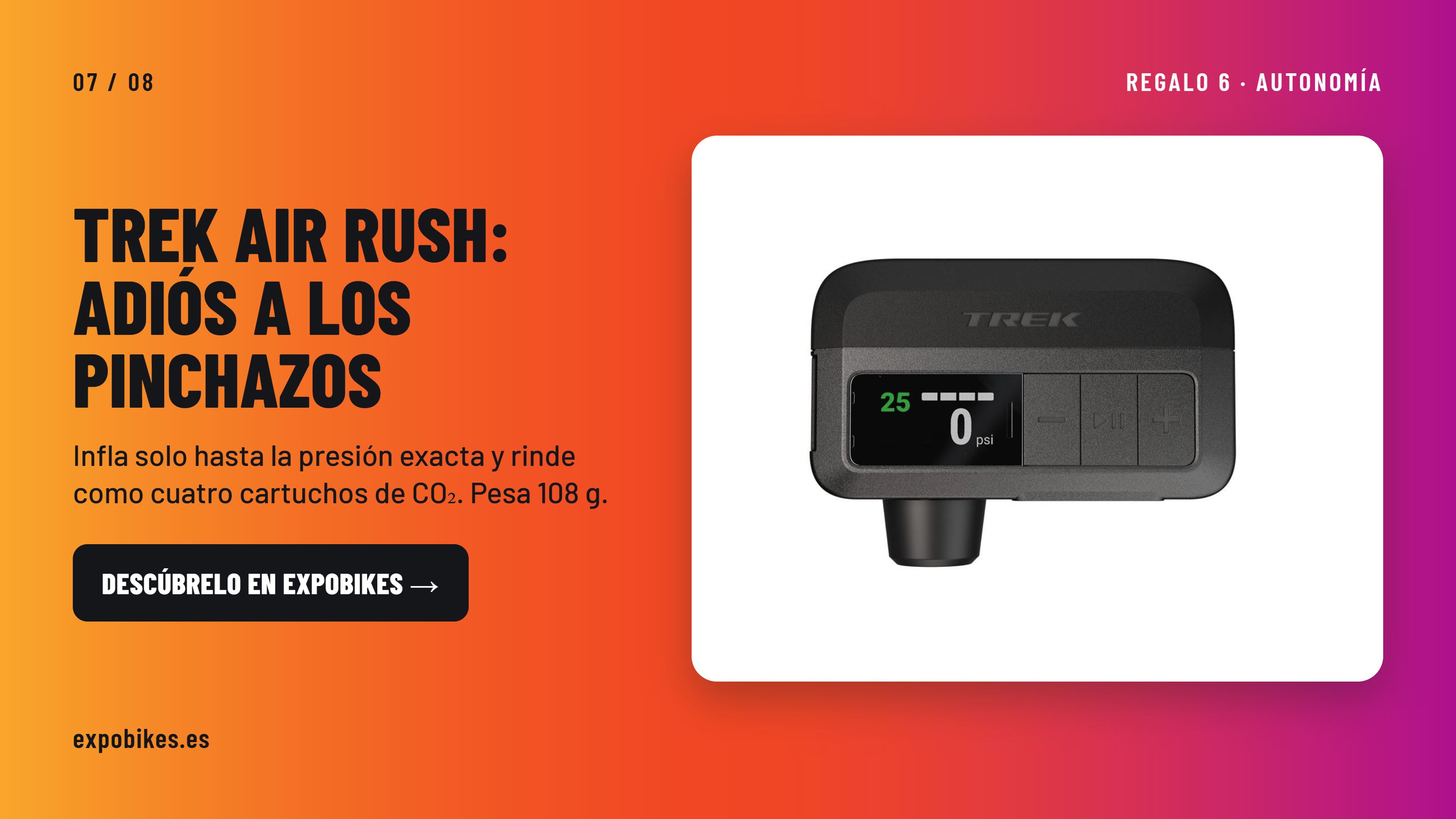 Inflador eléctrico Trek Air Rush con pantalla digital de presión